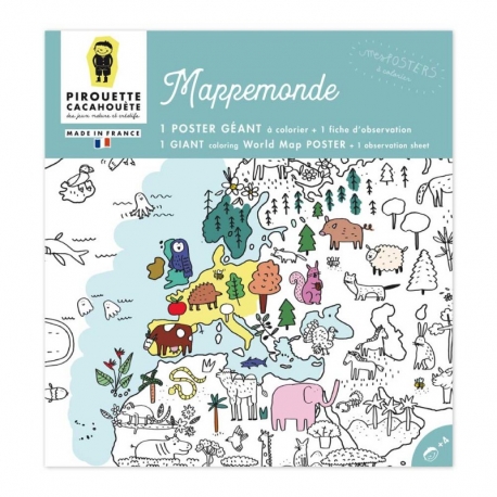 Poster à colorier  géant Mappemonde par Pirouette et Cacahouète